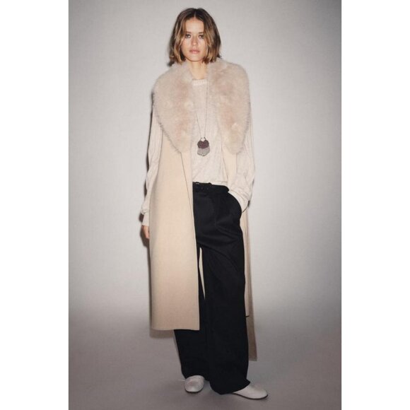 ZARA ZW COLLECTION FAUX FUR COLLAR WAISTCOAT - Picture 6 of 11